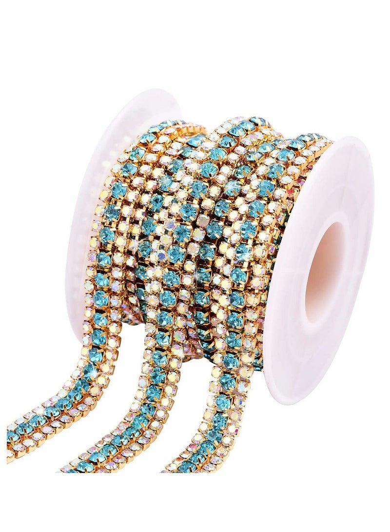 5 Yard 3 Rows Crystal Rhinestone Gold Close Chain with 2.5mm&4mm Rhinestones Trim Chain, Sewing Craft DIY Handmade Wedding Clothes Party Decorations - Image 1